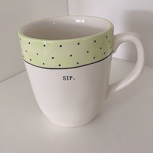 Rae Dunn, “Sip” coffee mug in ivory/green/black. Excellent condition!